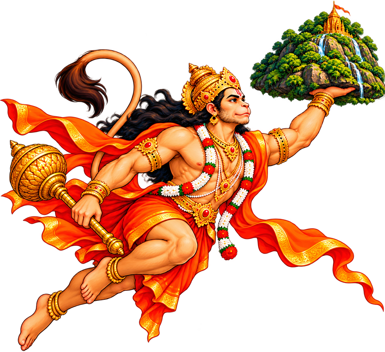 Hanuman Soaring with Mountain and Mace